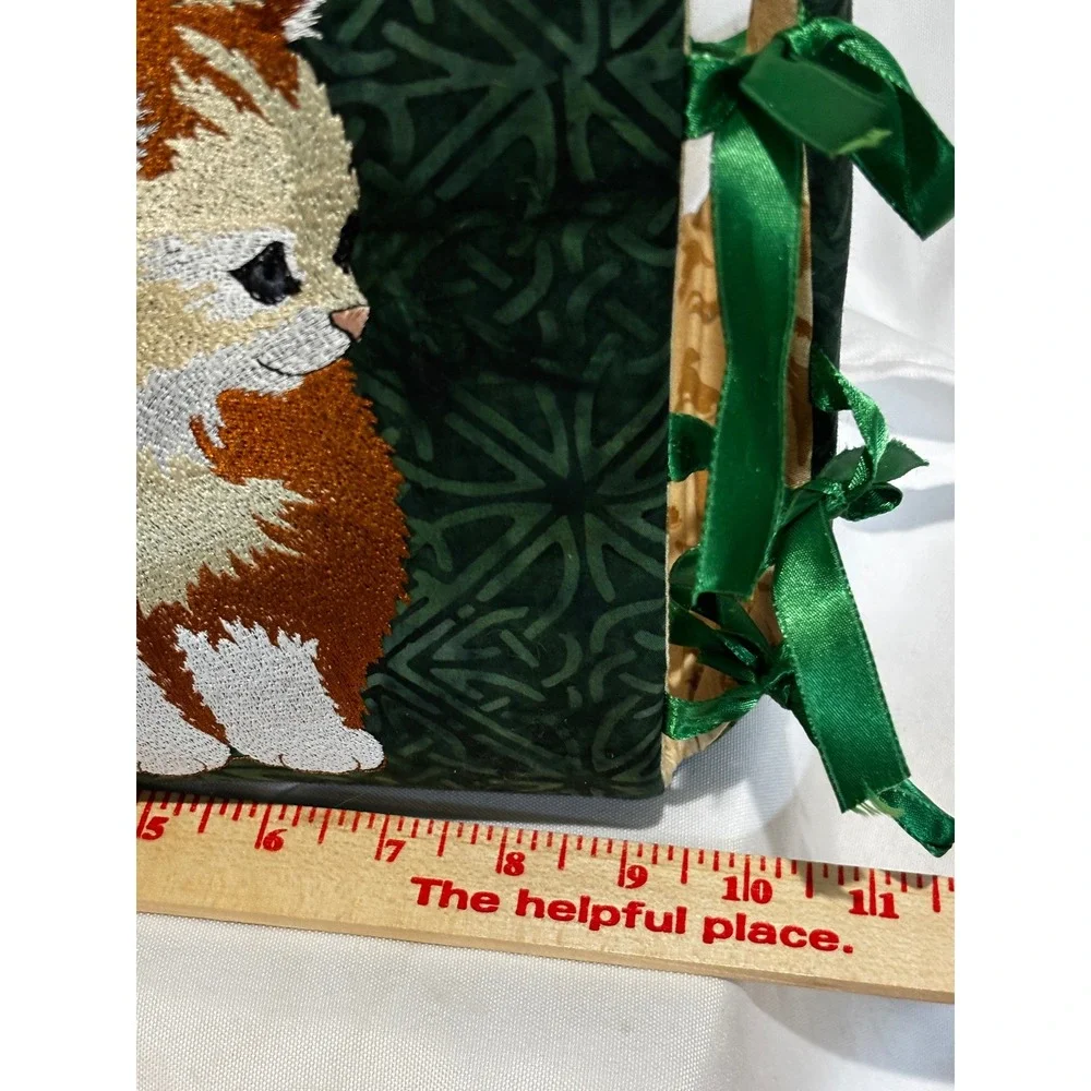 Handmade Embroidered Calico Tabby Kitten Cats Fabric Spoiled Toy Basket Ties 9x9
